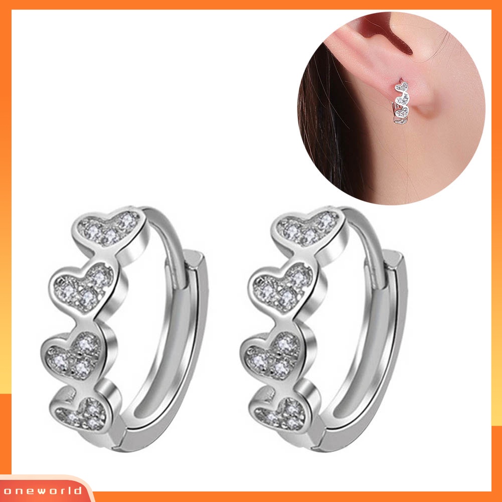 [WOD] Fashion Wanita Cubic Zirconia Hias Hati Huggie Anting Hadiah Perhiasan Pernikahan