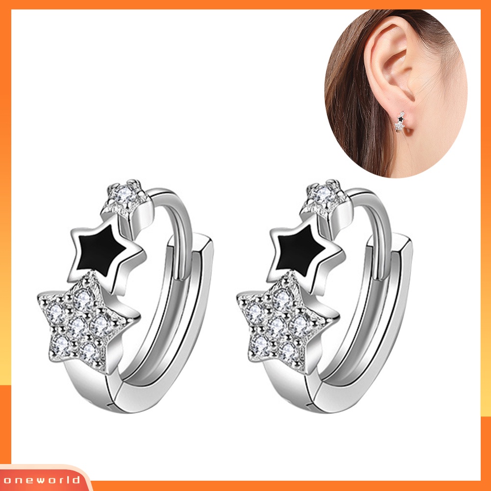 [WOD] Wanita Cubic Zirconia Hias Bintang Huggie Anting Fashion Tindik Perhiasan Hadiah