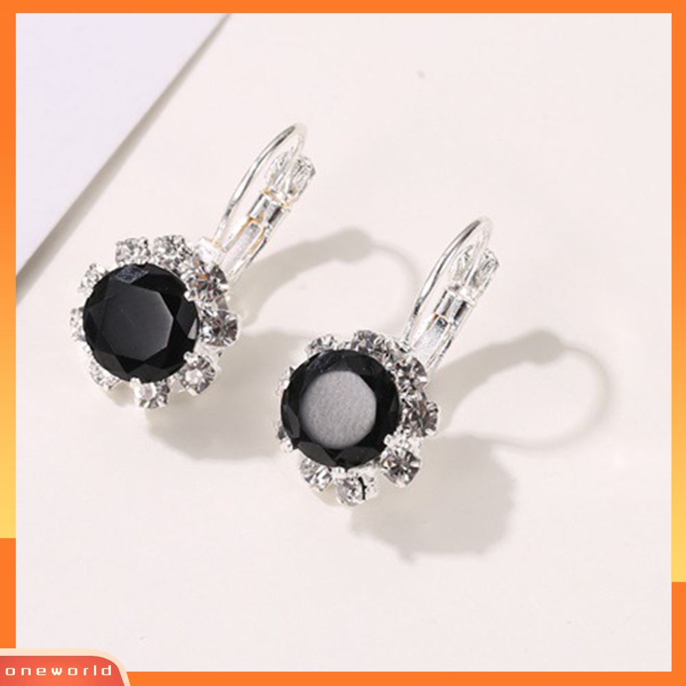 [WOD] Wanita Bergaya Bentuk Bulat Bunga Kristal Imitasi Cubic Zirconia Stud Earrings Hadiah