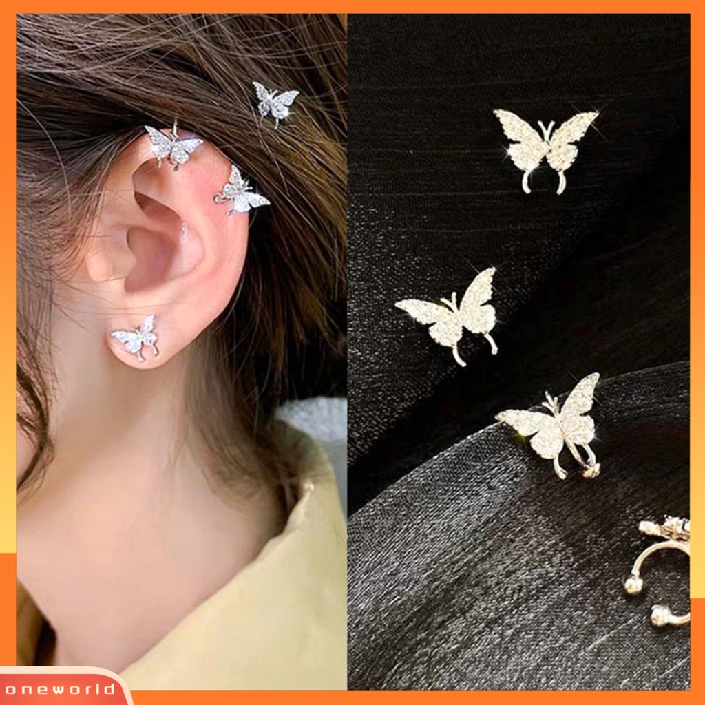 [WOD] Wanita Kupu-Kupu Anting Shiny Ear Clip Stud Pesta Pernikahan Perhiasan Aksesori Hadiah