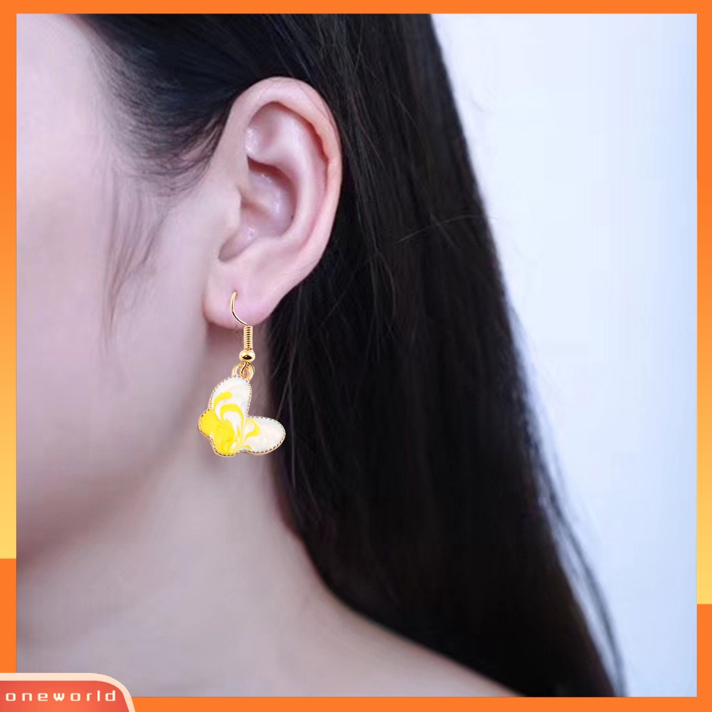 [WOD] 1pasang Wanita Anting Kait Lucu Indah Lukisan Minyak Kupu-Kupu Bentuk Drop Earrings Perhiasan Wanita