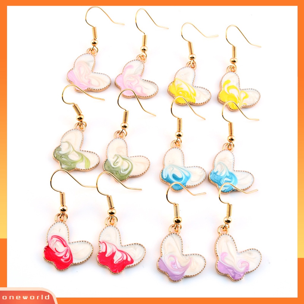 [WOD] 1pasang Wanita Anting Kait Lucu Indah Lukisan Minyak Kupu-Kupu Bentuk Drop Earrings Perhiasan Wanita