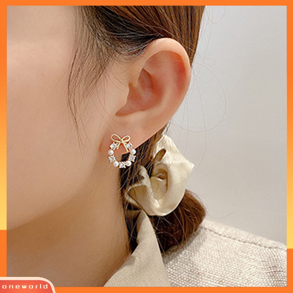 [WOD] 1pasang Bentuk Awan Berlian Imitasi Tindik Wanita Anting Hati Mutiara Imitasi Menjuntai Anting-Anting Perhiasan Aksesori