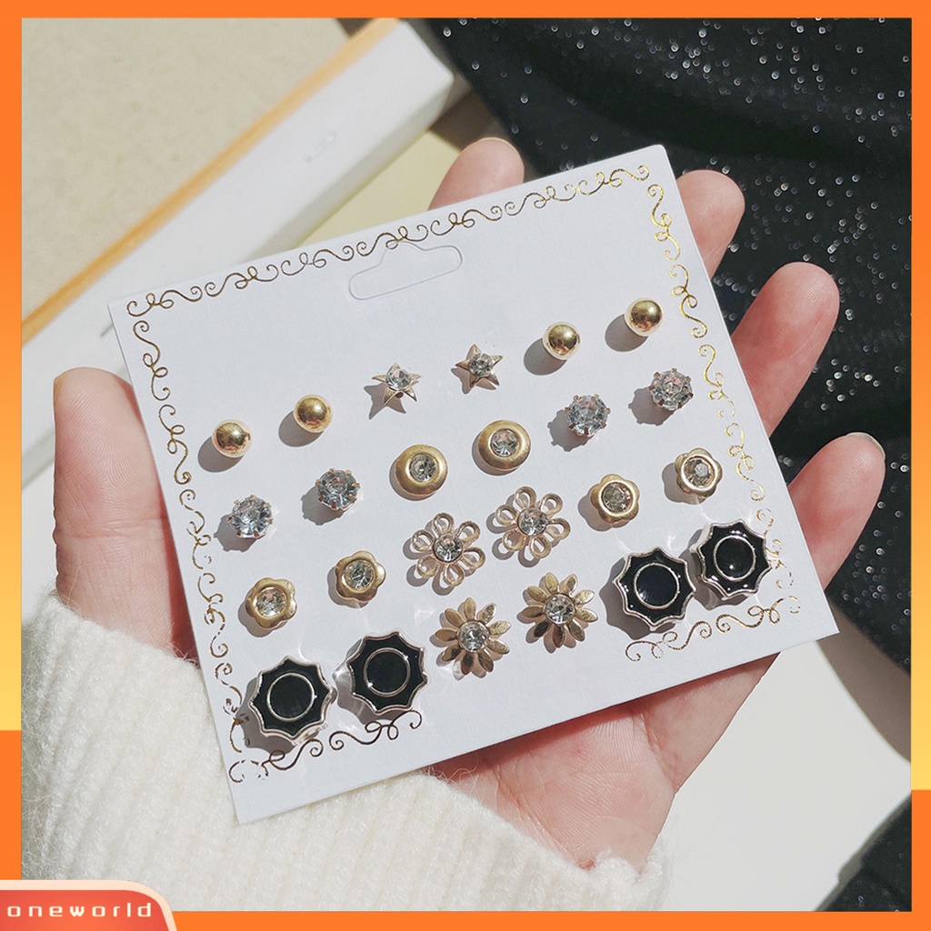 [WOD] 12pasang Wanita Anting Stud Bentuk Bola Gaya Korea Perhiasan Geometri Mutiara Imitasi Menjuntai Earrings Jewelry Hadiah