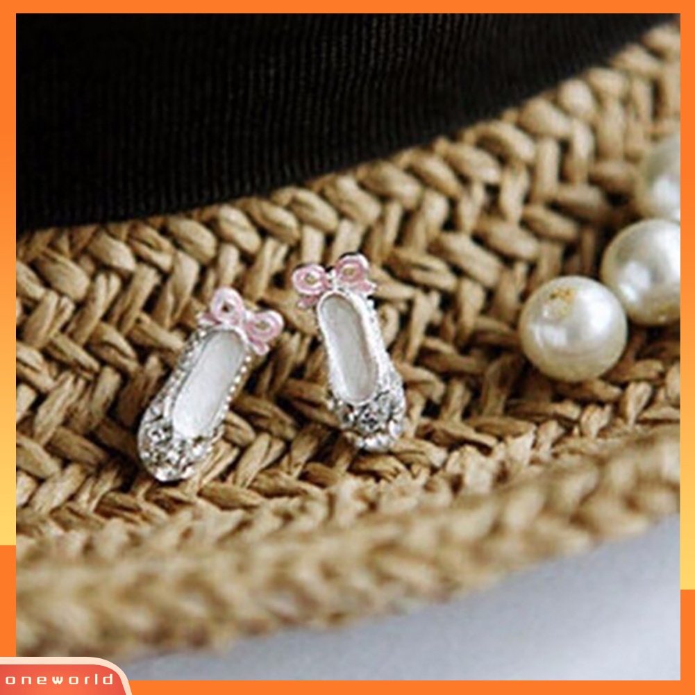 [WOD] Pesta Berlian Imitasi Mengkilap Hias Ikatan Simpul Sepatu Balet Liontin Wanita Stud Earrings