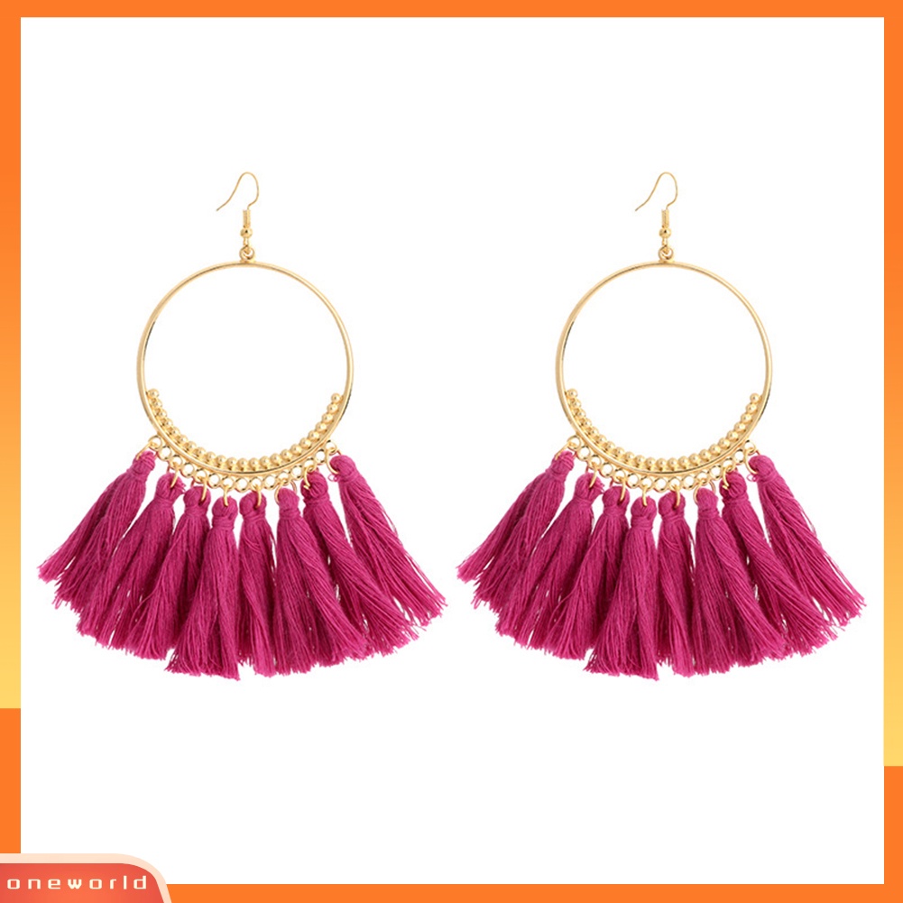 [WOD] Wanita Vintage Boho Besar Hoop Panjang Rumbai Fringe Menjuntai Kait Anting Perhiasan