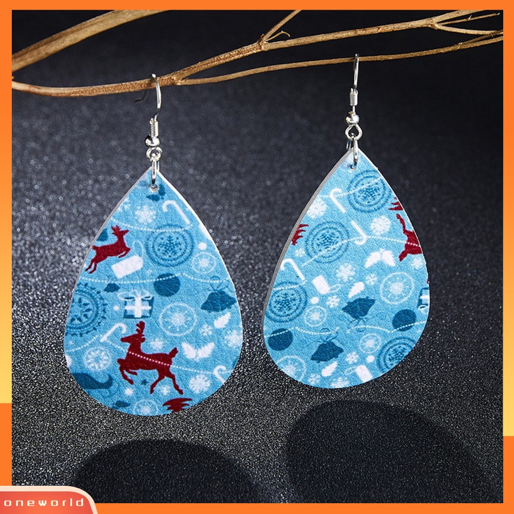 [WOD] Wanita Xmas Topi Snowflake Elk Waterdrop Menjuntai Kait Anting Pesta Perhiasan Hadiah