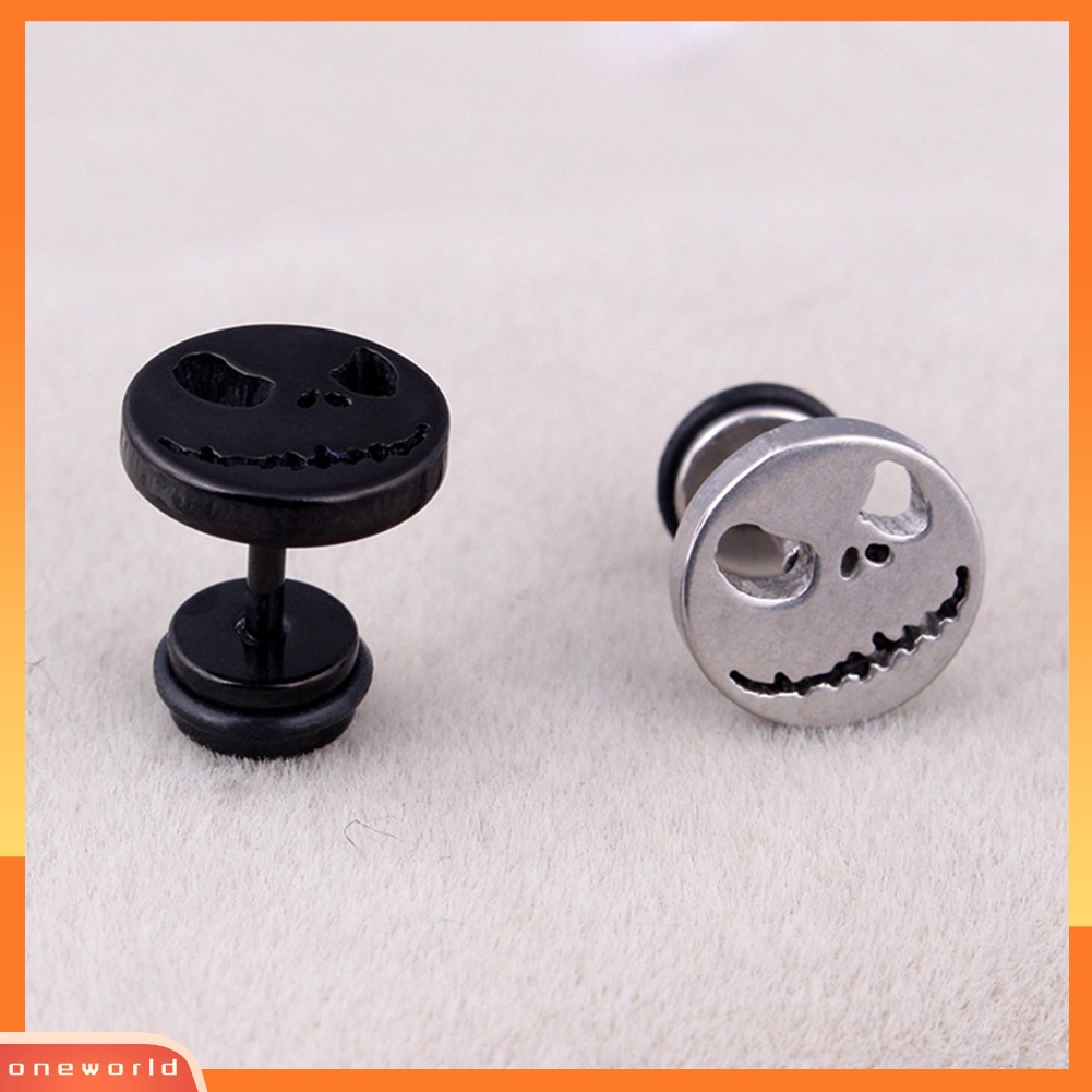 [WOD] 1pc Pria Wanita Halloween Tengkorak Baja Titanium Telinga Stud Anting Tindik Perhiasan