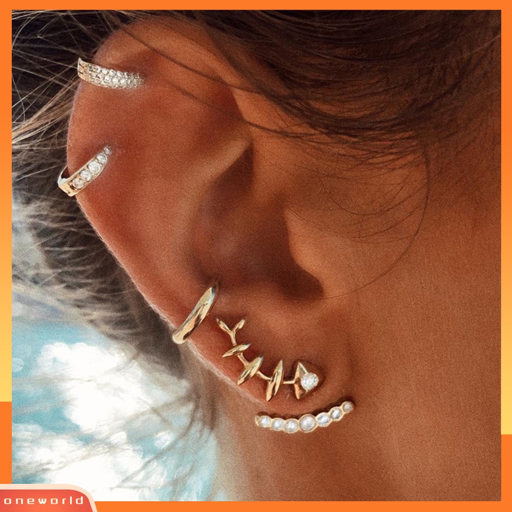 [WOD] 4 Pcs Wanita Fashion Tulang Ikan Telinga Jaket Hoop Stud Anting Set Perhiasan Hadiah Pesta