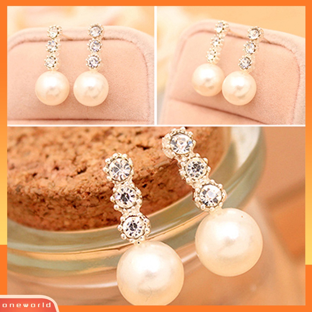 [WOD] Anting Mutiara Imitasi Putih Wanita Berlian Imitasi Eardrop Ear Studs Perhiasan Pengantin