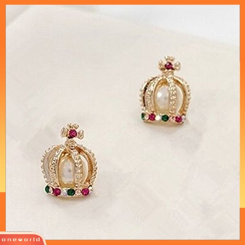 [WOD] Anggun Putri Mahkota Salib Warna-Warni Berlian Imitasi Mutiara Imitasi Ear Stud Earrings