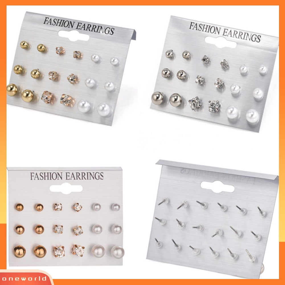 [WOD] 9pasang Fashion Berlian Imitasi Mutiara Imitasi Anting Wanita Ear Stud Set Perhiasan Hadiah