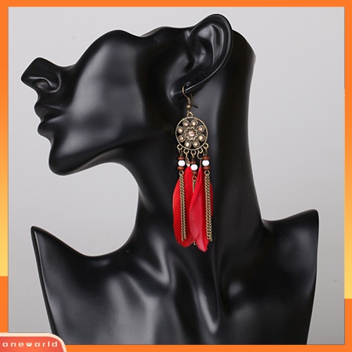 [WOD] Wanita Vintage Bohemia Etnik Dream Catcher Bulu Jumbai Anting Kait Panjang