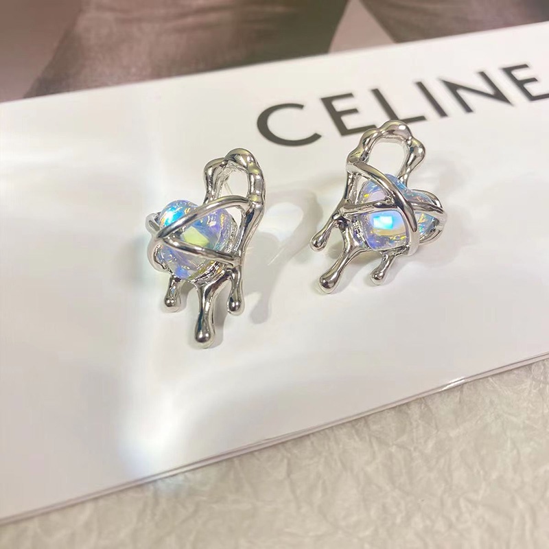 High-end Colorful Moonstone Love Gaya Baru Anting Temperamen Niche Trendi