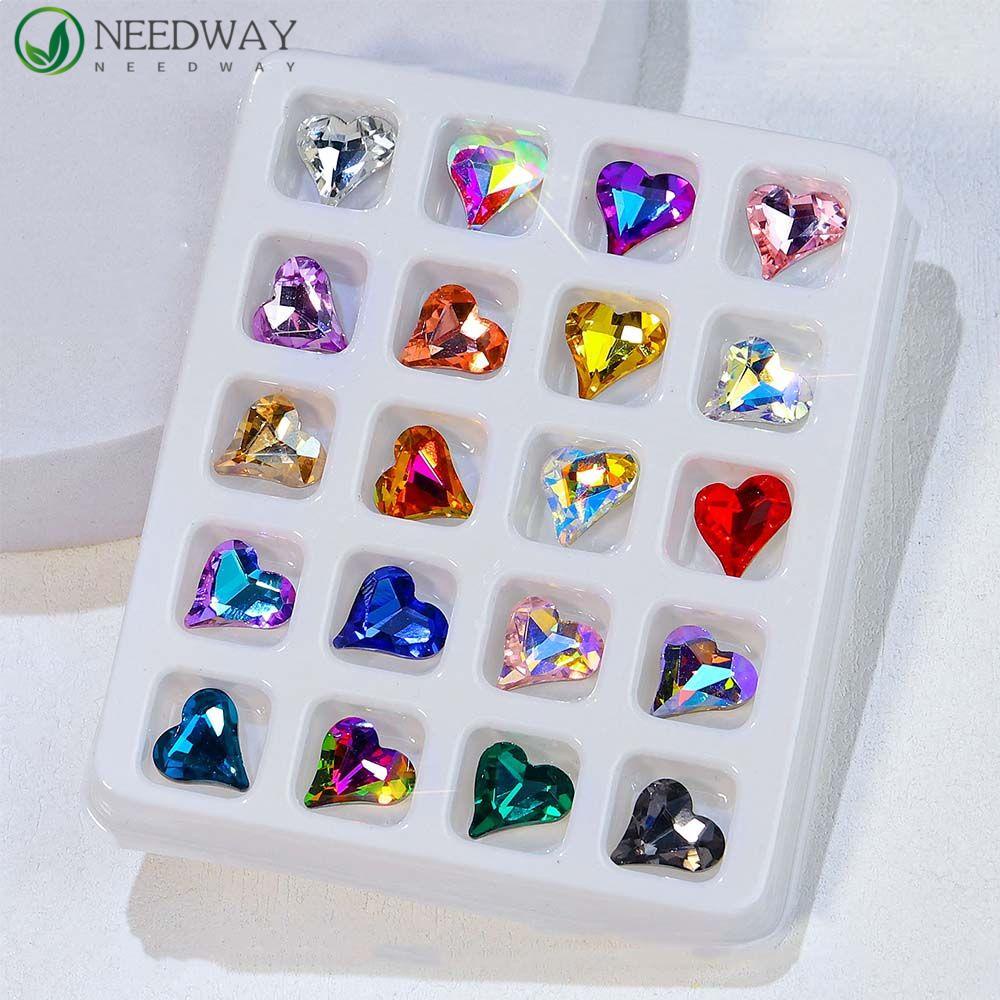 Needway 3D Perhiasan Nail Art Manis Mengkilap Runcing Bawah Permata Gaya Jepang Transparan Manicure Hati Bengkok Bentuk Tidak Teratur Pesona Kuku