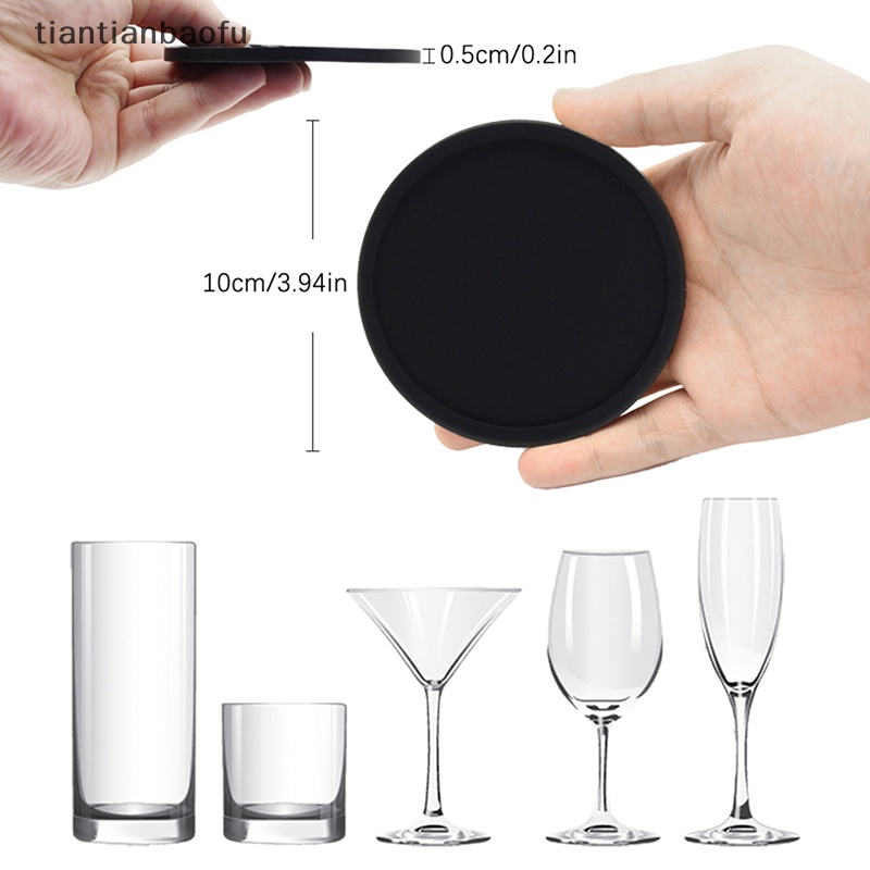 [tiantianbaofu] Tatakan Gelas Silikon Gelas Bulat Set Isi 6pcs Tatakan Gelas Kaca Dengan Holder Glass Coaster Set Silicone Coaster Non-Slip &amp; Washable Butik