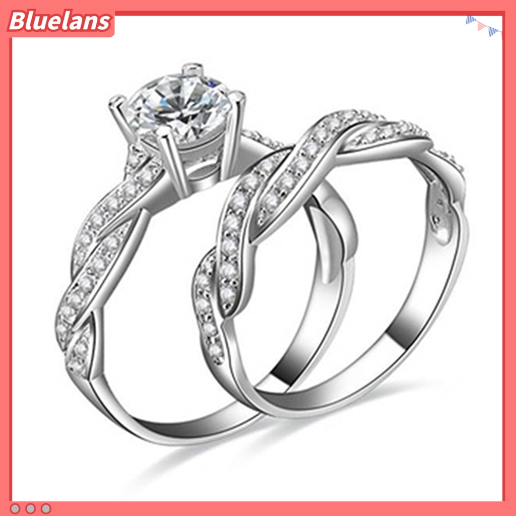 [BLS] 2pcs /Set Cincin Wanita Desain Salib Aksesoris Perhiasan Hias Berlian Imitasi Hias Ring Untuk Pernikahan