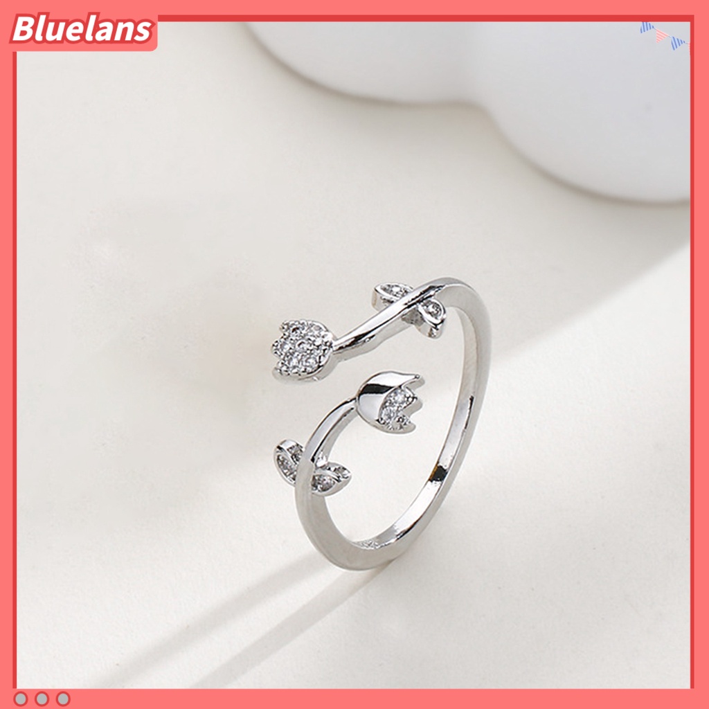 [BLS] Wanita Cincin Temperamen Berlian Imitasi Mengkilap Hias Berkilau Pembukaan Yang Dapat Disesuaikan Hadiah Hias Wanita Elegan Tulip Jari Cincin Perhiasan Pesta Untuk Pacaran