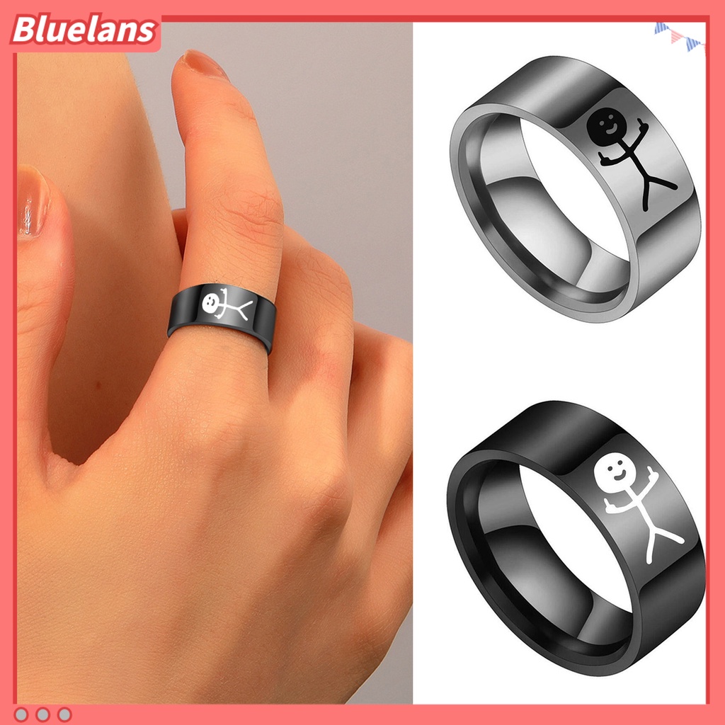 [BLS] Cincin Pasangan Hip Hop Dipoles Fashion Perhiasan Hadiah Baja Titanium Gambar Tangan Stickman Graffiti Wanita Ring Untuk Perjamuan