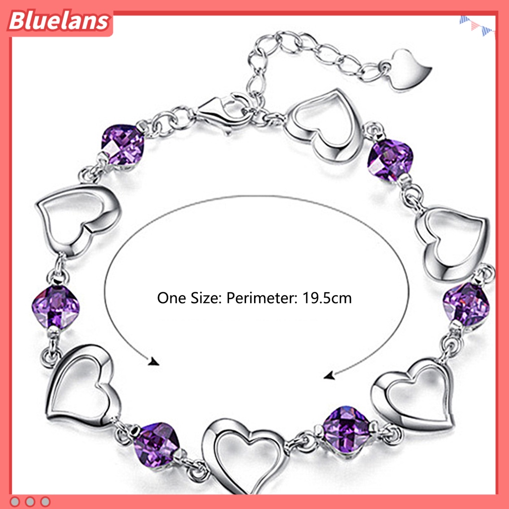[BLS] Wanita Gelang Adjustable Berlian Imitasi Mengkilap Bertatahkan Perak Berlapis Kilau Terang Hias Hadiah Wanita Berongga-out Jantung Pesona Gelang Fashion Perhiasan