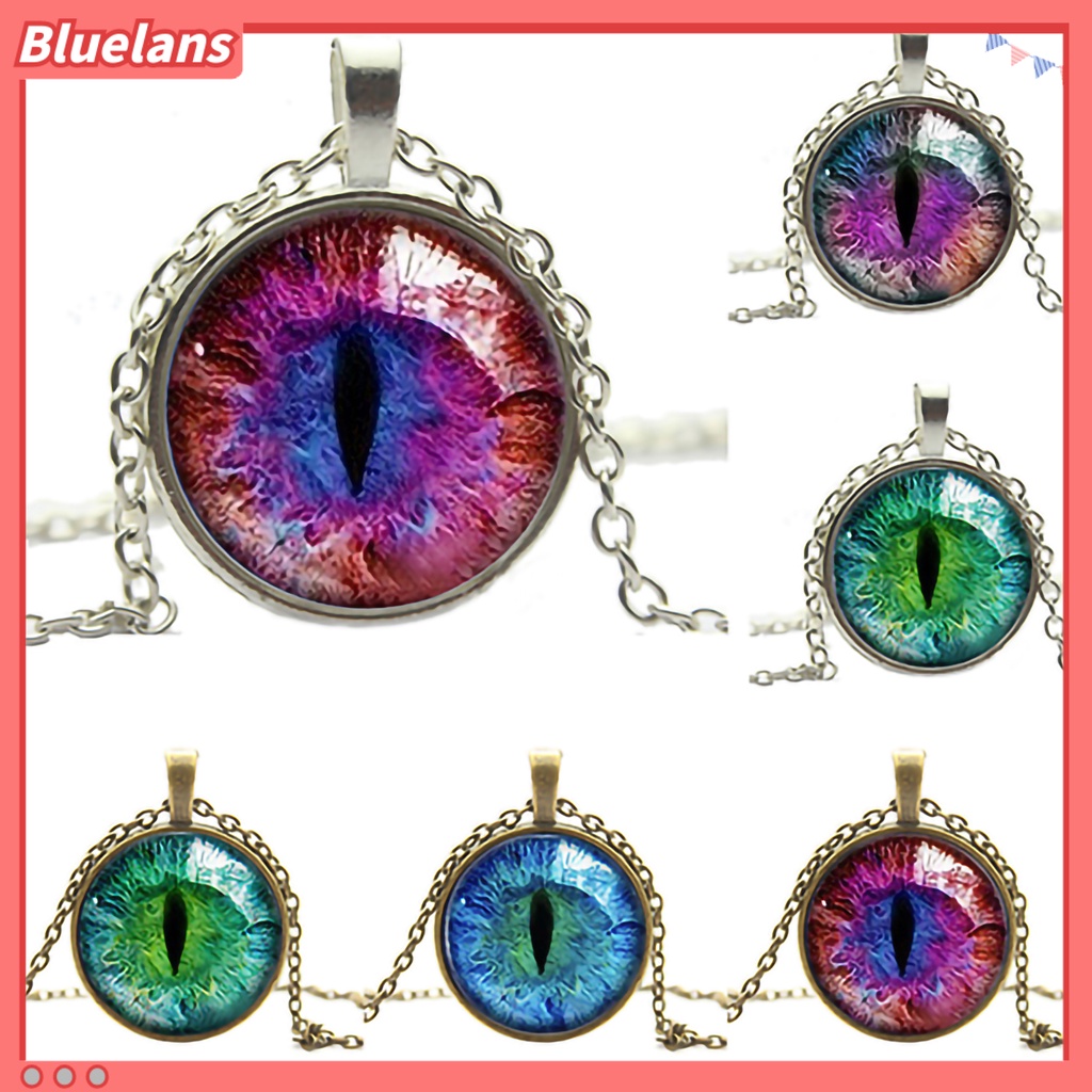 [BLS] Wanita Kalung Mata Kucing Murid Kaca Cabochon Liontin Fashion Rantai Kalung Perhiasan Untuk Club