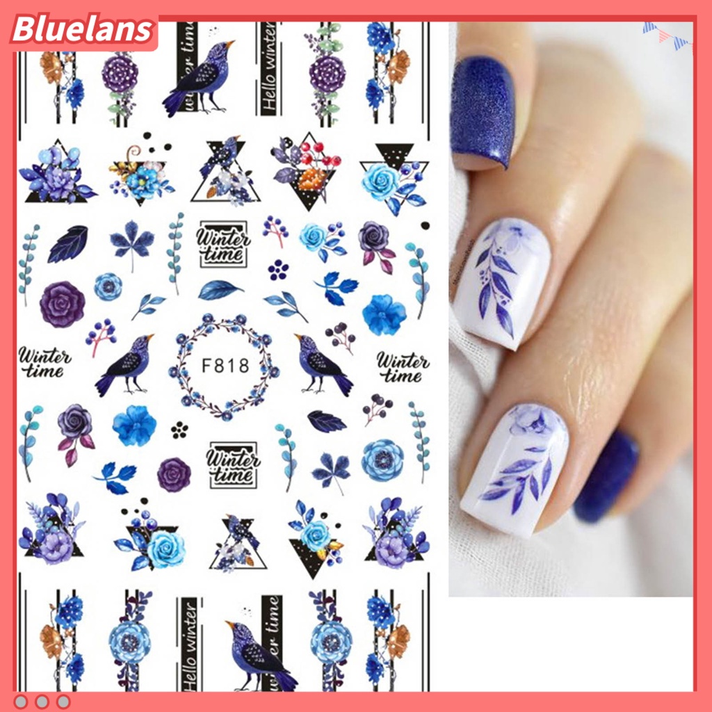 [BLM] Stiker Kuku Glitter Efek 3D Ultra Tipis Dekorasi Stiker Sparkly Geometri Daun Decals Untuk Manicure