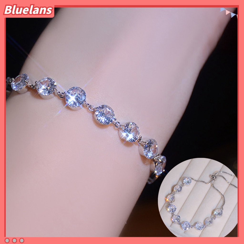 [BLS] Wanita Gelang Adjustable Warna Perak Manik-Manik Bulat Elegan Slim Berkilau Berlian Imitasi Gadis Remaja Gelang Fashion Perhiasan