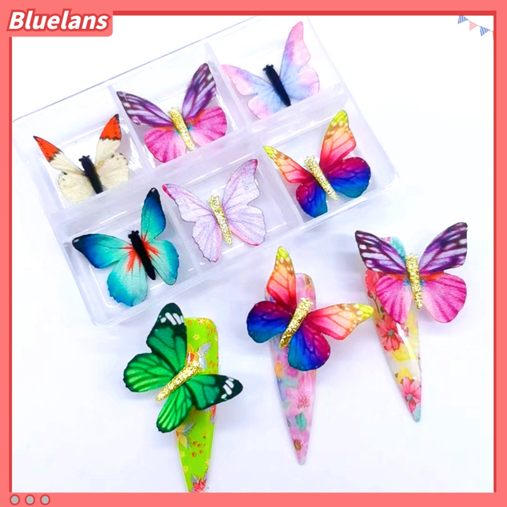 [BLM] 6pcs Hiasan Kuku Realistis Tampil Dapat Dilepas Warna Vibrant Mempesona Efek Visual Mudah Diterapkan Warna-Warni Hidup 3D Kupu-Kupu Nail Art Dekorasi Perlengkapan Kuku