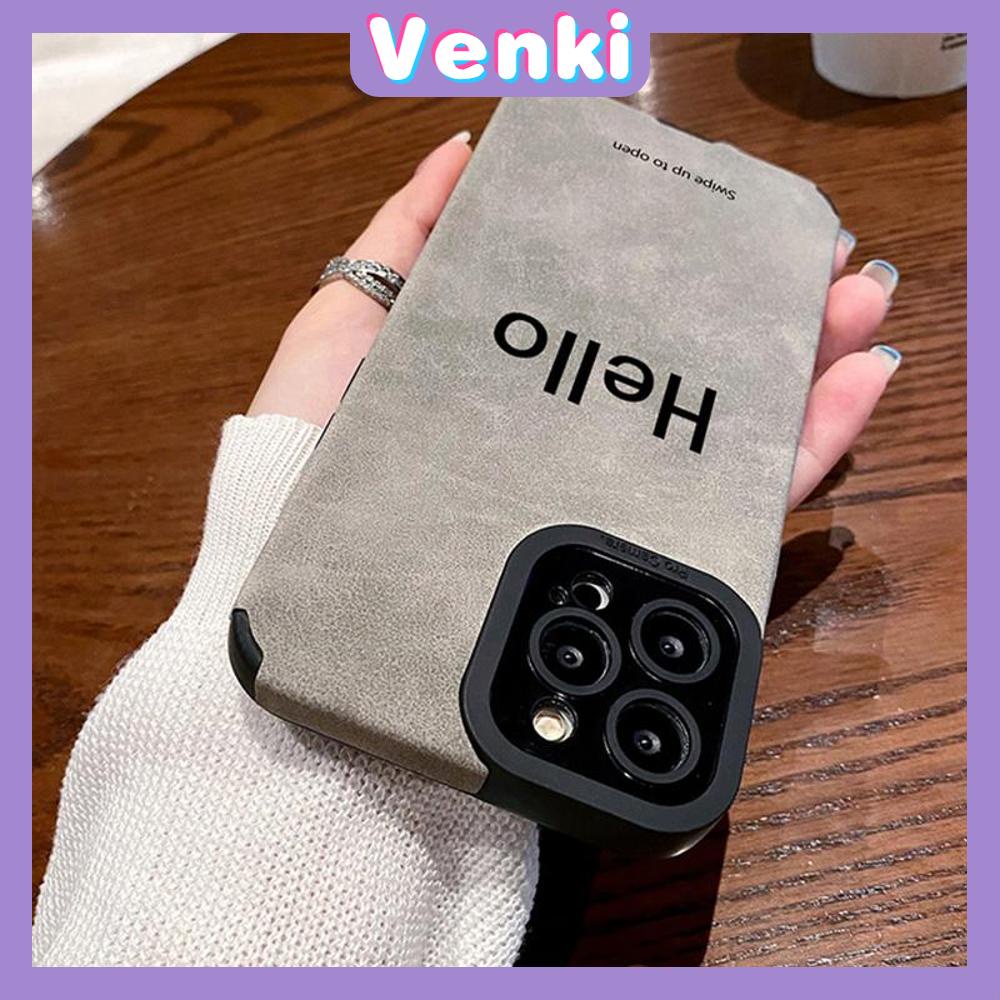 VENKI - Untuk iPhone 11 Case Leather Pupil Suede Case Soft Shockproof Airbag Case Pelindung Kamera Simple English Hello Kompatibel dengan iPhone 14 13 Pro max 12 xr xs 7Plus 8Plus