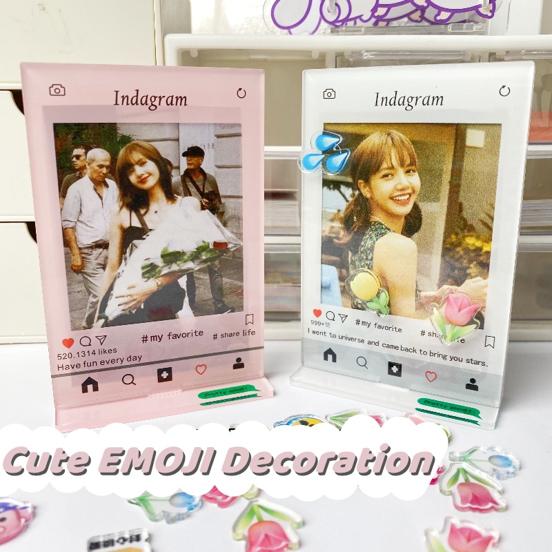 17 EMOJI INS 3inch Akrilik Bingkai Foto Idol Photocard Desktop Display Frame Card Holder Kartu Pelindung Case