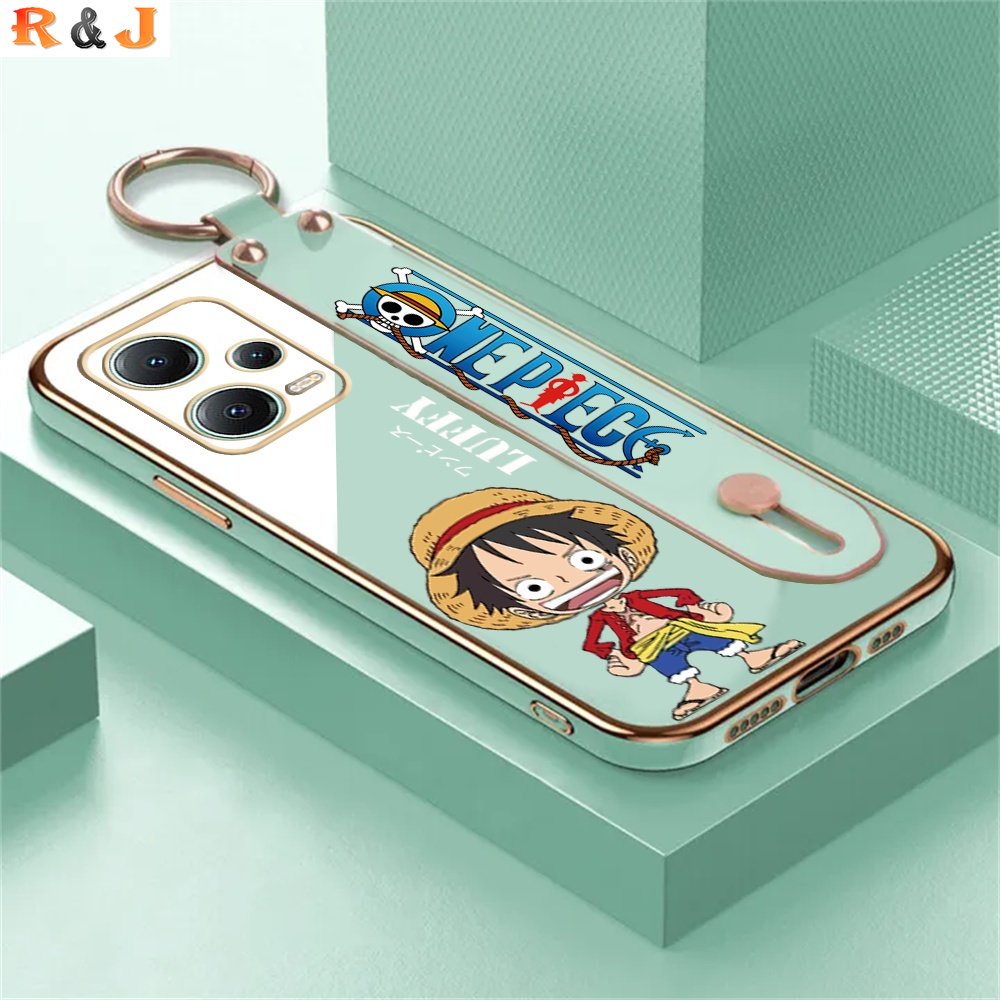 Redmi Note 12 Pro 5G Note 11 Pro Note11S Note 10S Redmi A2 A1 10C 10A 9T 9A 9C Note10 Dengan Stand Holder Lipat Fashion One Piece Luffy Penutup Karet Mewah