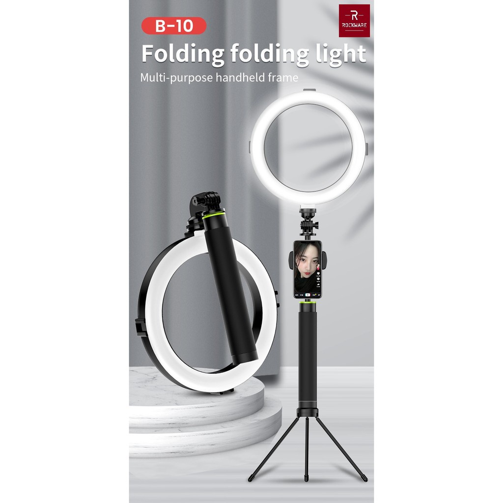 ROCKWARE B-10 - 8 inch Beauty Ring Fill Selfie Light with Tripod