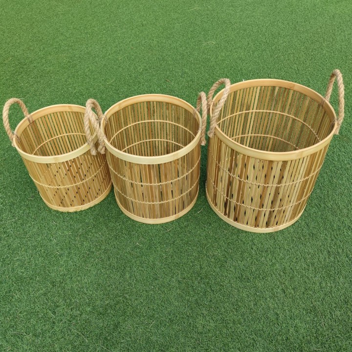 29 Keranjang Laundry Baju Basket Bambu Handle Dadung Small - 30x30x30cm