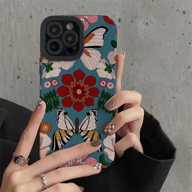 All New Hot Fashion Leather Soft Case IPhone 6S 7 Plus 8 Plus X XS XR XS Max 11 13 12 14 PRO Max 14 Plus SE Mini Phone Case Girl Girl Women Pretty Blue butterfly flower