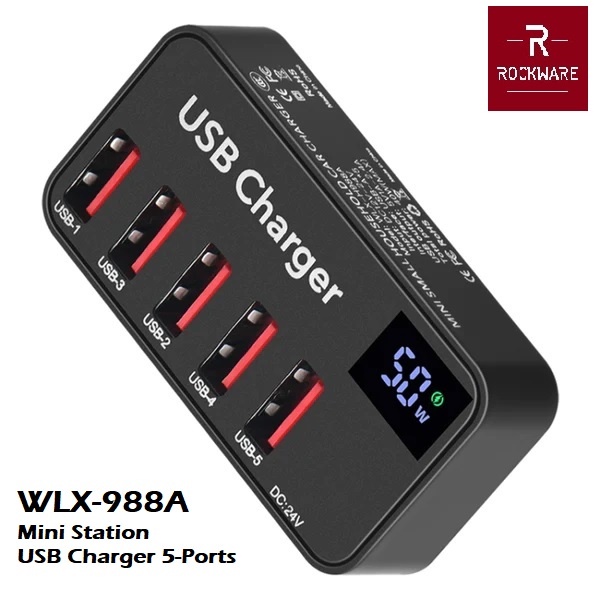 ROCKWARE WLX-988A - Mini Small Household USB Charger 5-Port 40W MAX