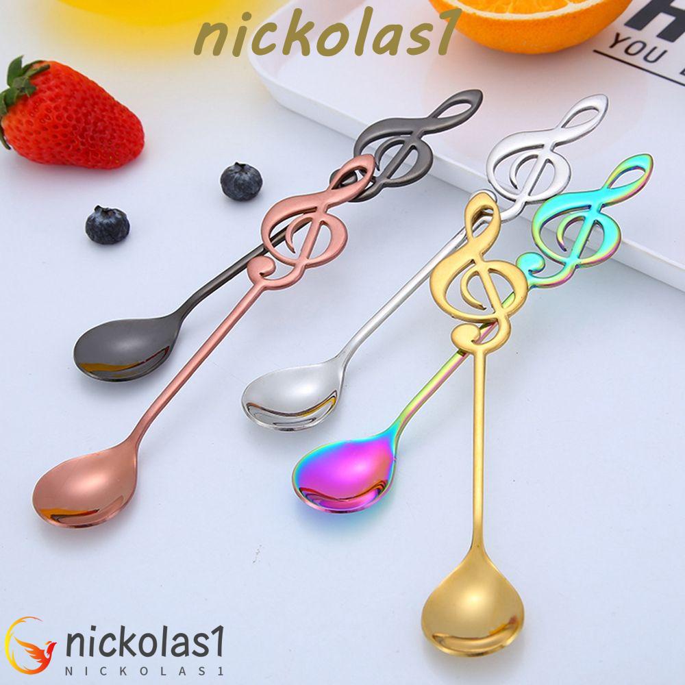 Nickolas1 Sendok Teh Kreatif Multi-Warna Opsional Cermin Dipoles Stainless Steel Alat Dapur Hadiah Sendok Simbol Musik Dessert Spoon