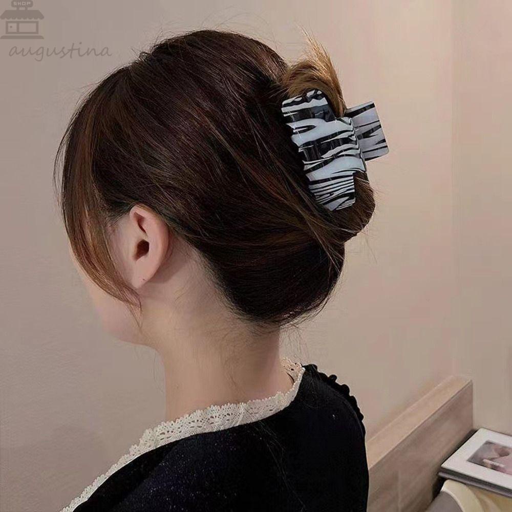 Agustinina Tinta Printing Hair Claw Back Head Elegan Retro Untuk Anak Perempuan Hiu Klip Ponytail Holder Square Ink Printing Untuk Wanita Aksesoris Rambut