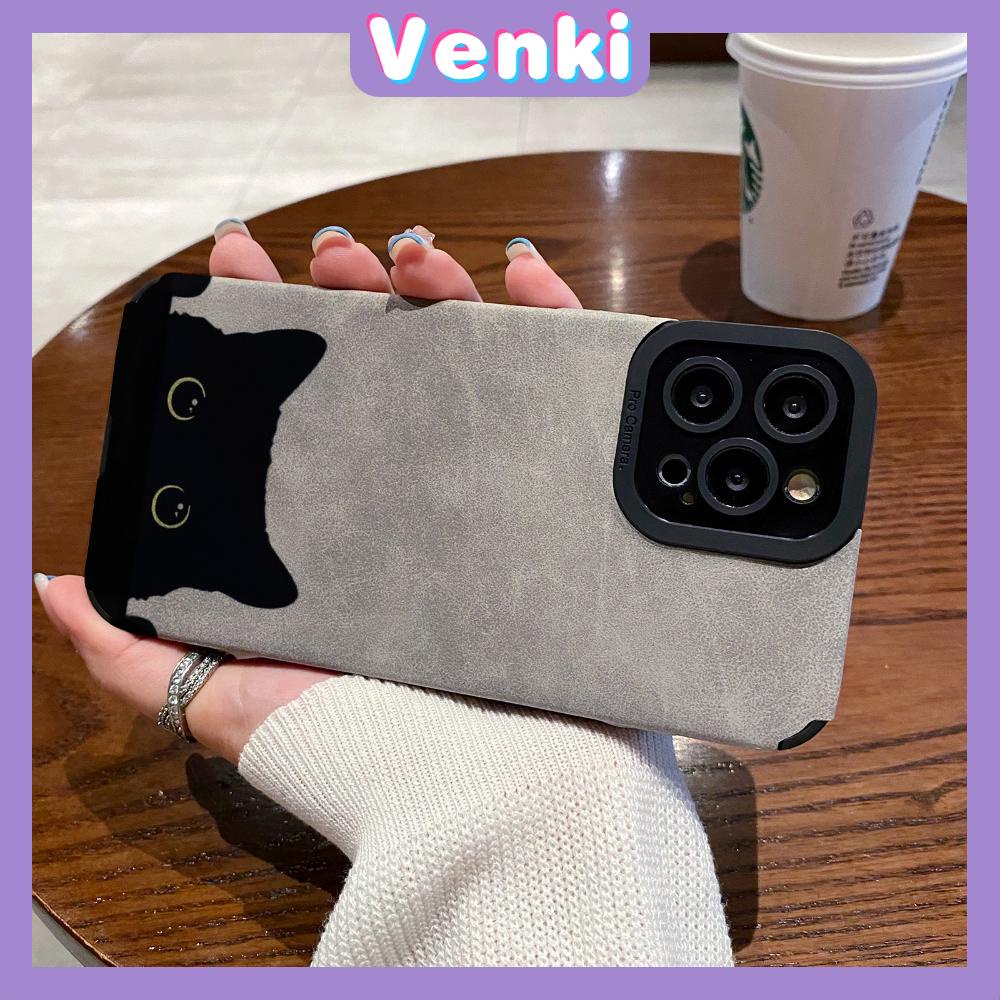 VENKI - Untuk iPhone 11 Case Leather Pupil Suede Cover Soft Shockproof Case Camera Simple Black Cat Kompatibel dengan iPhone 14 13 Pro max 12 Pro max xr xs 7Plus 8Plus