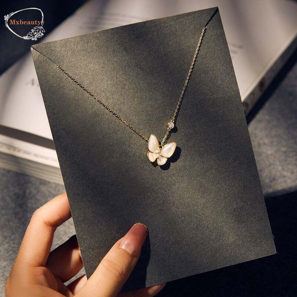 Mxbeauty Kalung Kupu-Kupu Mewah Retro Shell Putih Fritillary Kalung chocker Perhiasan Hadiah Gaya Korea Necklace