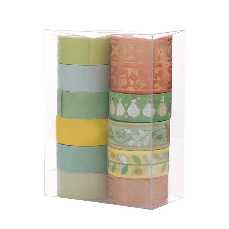 12roll Stiker Jurnal Hati Kreatif Selotip Satu Sisi Washi Tape Diary Poster Pita Dekoratif