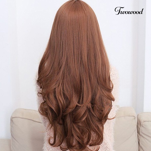 Twowood Wanita Fashion Panjang Keriting Bergelombang Wig Cosplay Rambut Ekstensi Penuh Wig Dekorasi Pesta