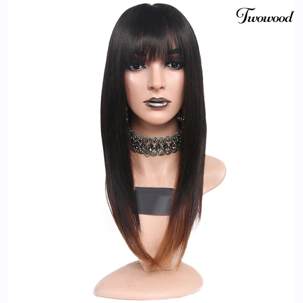 Twowood Fashion Wanita Panjang Lurus Gradien Rambut Poni Rose Net Wig Ekstensi Sopak