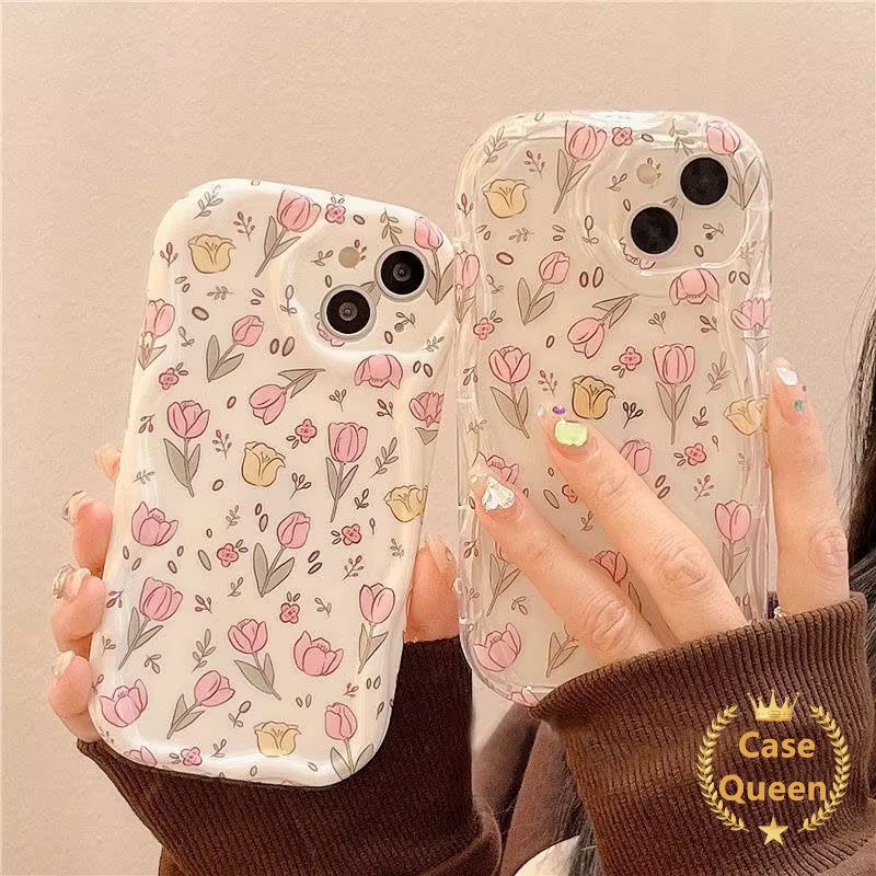 Casing 3D Wavy Curved Edge Glossy Untuk Samsung A04s A52s A24 A50s A14 A13 A13 A52 A12 A32 A30s A50 M12 Clear Fresh Flowers Floral Tpu Soft Cover