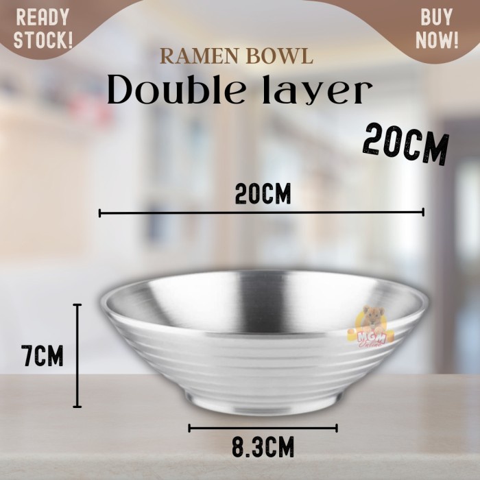 ramen DOUBLE WALL Stainless 20cm mangkok ANTI PANAS 2lapis