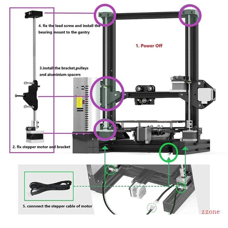 Zzz Kit Peningkatan Z-Axis Ganda Tahan Lama Untuk Ender-3 Ender-3S Ender-3 Pro 3D Printer Metal 42-34Stepper Motor Skrup