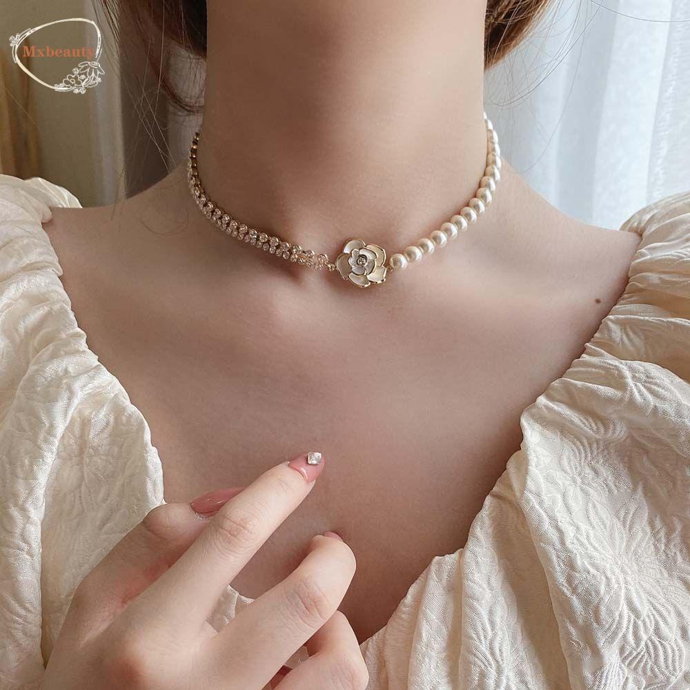 Mxbeauty Kalung Mutiara Manis Vintage Bunga Manik-Manik Berlian Imitasi Baroque Gaya Korea Necklace