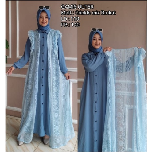 MERONA-GAMIS OUTER SET  2IN1 LONG OUTER BURKAT CAMILLE DRESS/GAMIS SET OUTER CRINKLE MIX BURKAT /GAMIS LEBARAN/GAMIS PESTA/COD