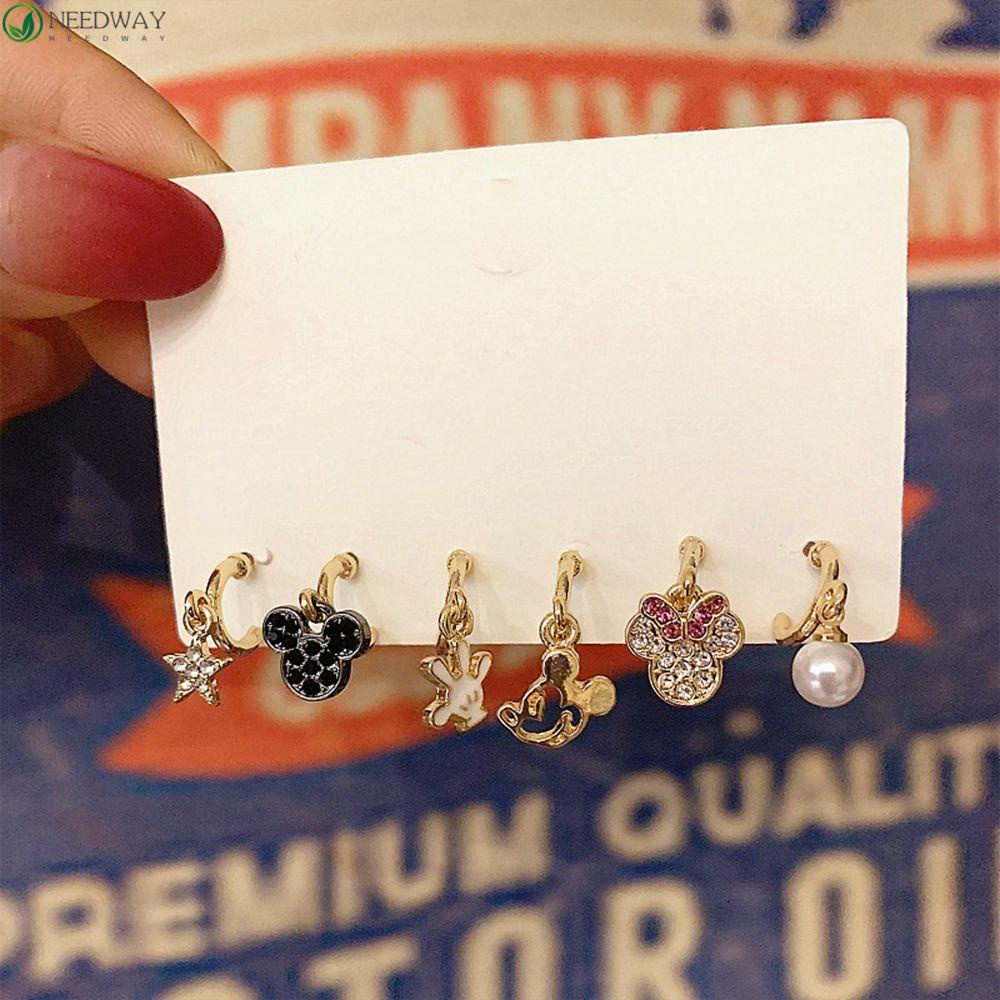 Needway Anting Asimetris Gadis Lucu Mutiara Hadiah Besar Perhiasan Telinga Bintang Anting Gaya Korea