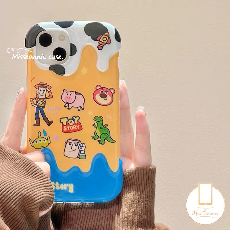 IPHONE Fashion Leopard 3D Ice Cream Case Kompatibel Untuk Iphone11 14 13 12 Pro Max XR X 7 8 Plus XS Max 7Plus Kartun Lucu Toy Story Buzz Lightyear Strawberry Bear Manyo Soft Cover