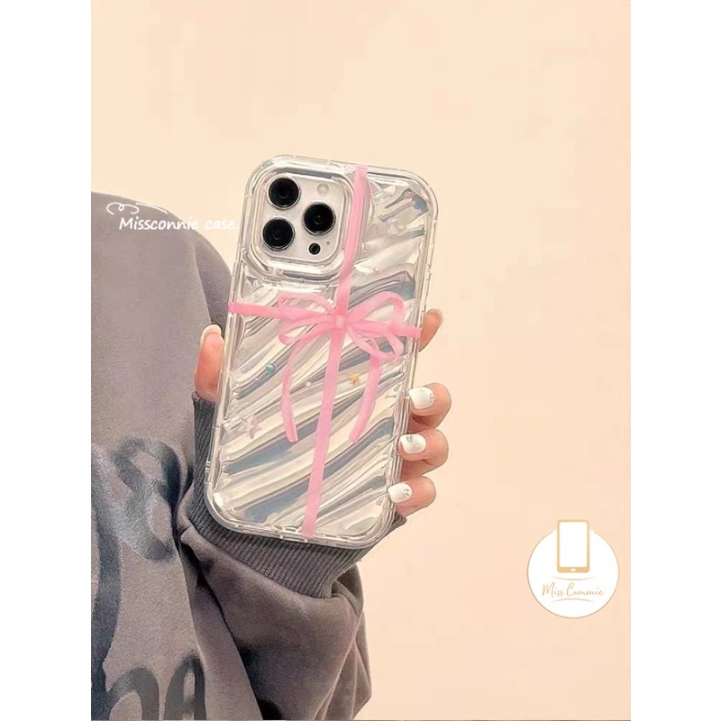 Casing Bening Kartu Laser Mewah Kompatibel Untuk IPhone 7Plus 12 11 13 14 Pro MAX 6 6S 7-8 Plus XR X XS MAX 8Plus SE 2020 Ins Pita Busur Cinta Hati Berlian Lembut Tpu 3D Bergelombang Melengkung Cover